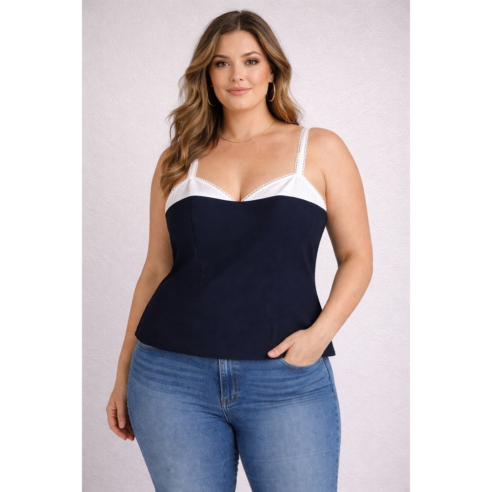 Torrid Bengaline Contrast Bustier Cami Top Deep Black White Size 1 1X 14-16